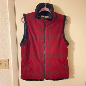 Woolrich ruby red plaid vest size large